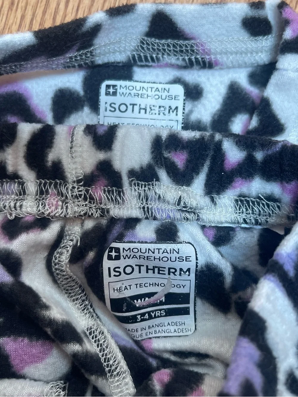Girls' Leopard Thermal Pajama Set in Purple/Pink & Black